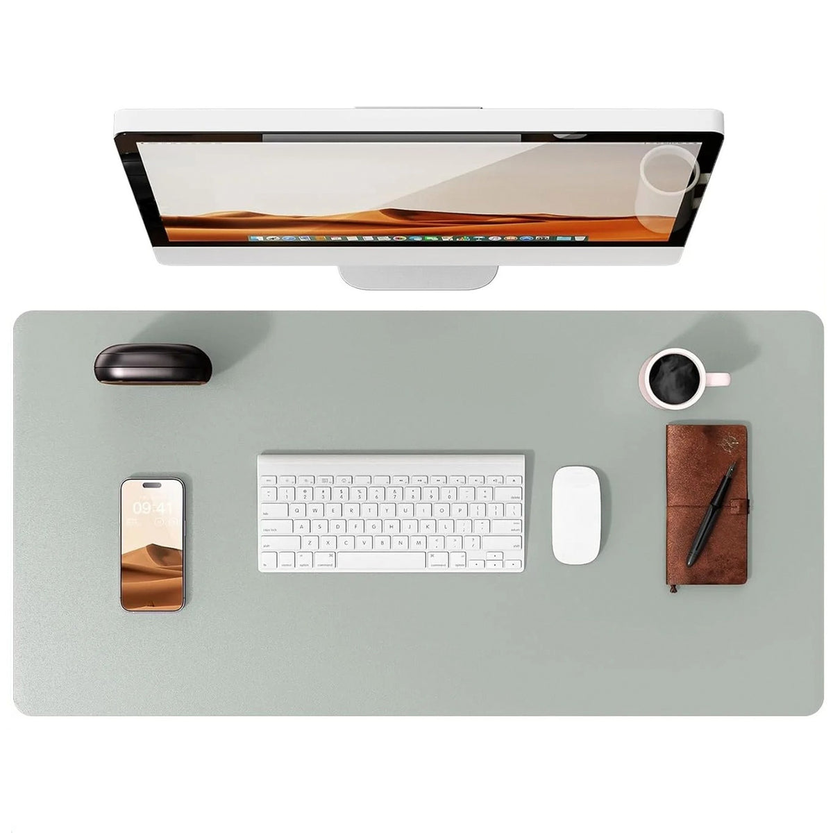 Flow desk mat in greyish green