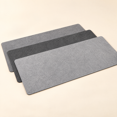 Felt desk mat in grey, dark grey and light grey