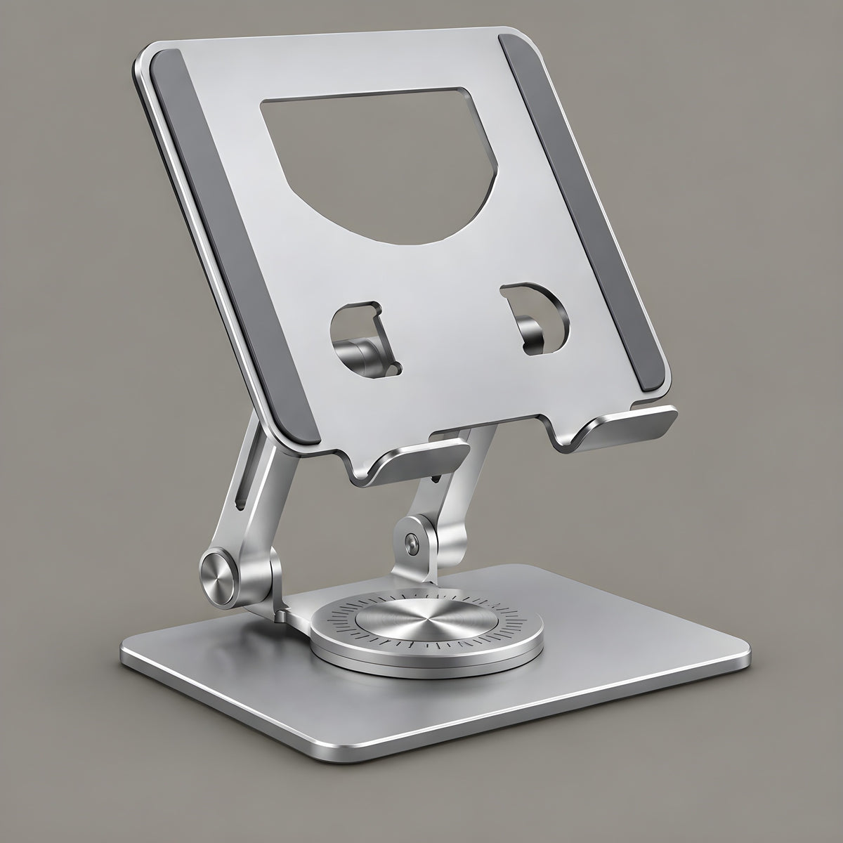 Pivot tablet stand in silver