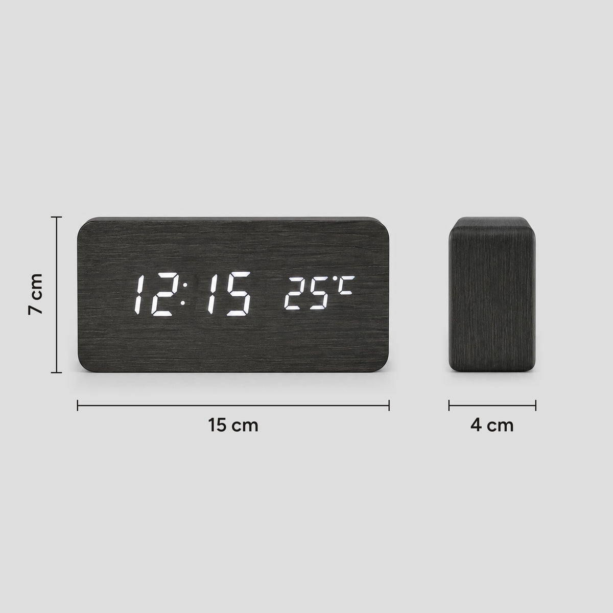 Grain clock dimensions: 15 cm wide, 7 cm tall and 4 cm deep