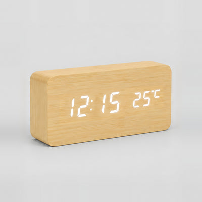 Grain wood-effect LED alarm clock in bamboo with white digits
