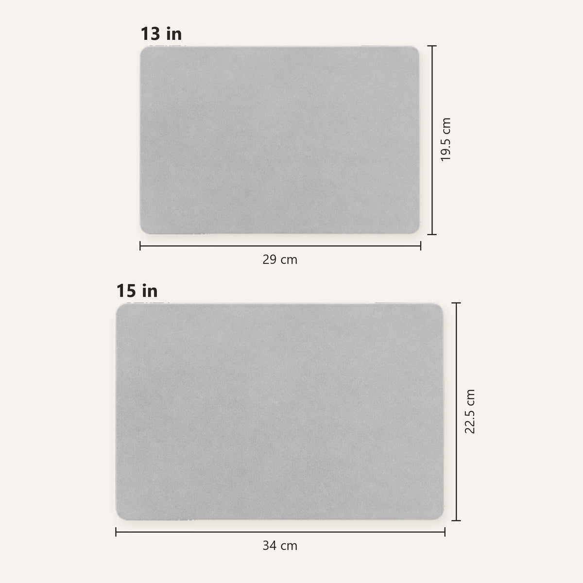 Keyboard cover cloth sizes: 13 in is 29 x 19.5 cm and 15 in is 34 x 22.5 cm