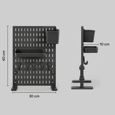Trellis pegboard dimensions: 30 cm wide and 40 cm tall, with a tray 10 cm deep