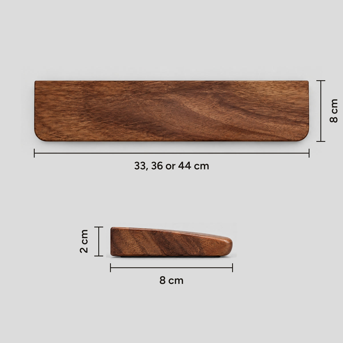 Sill wrist rest dimensions: 33, 36 or 44 cm long, 8 cm deep and 2 cm tall
